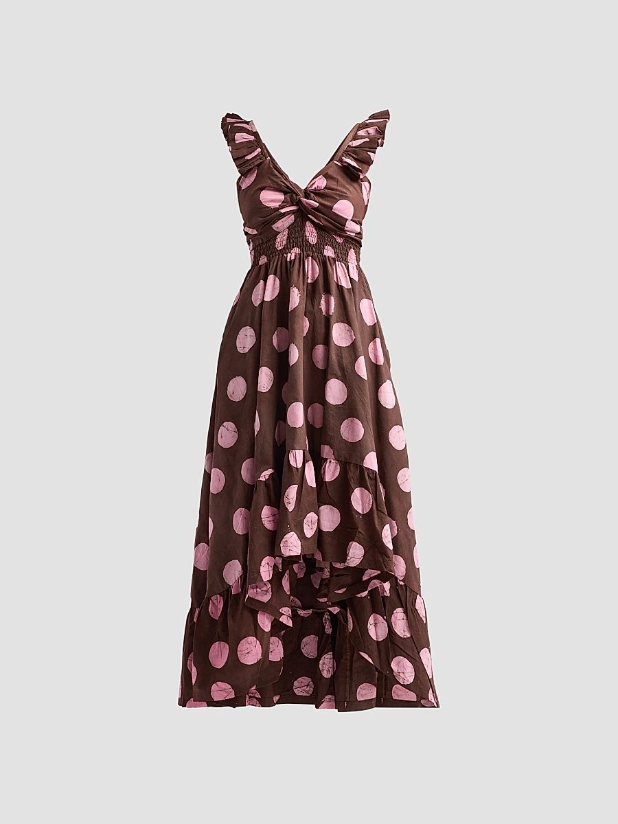 Women's Ibukun Polka Dot Midi Dress - Mocha Polka Dot - Size Large