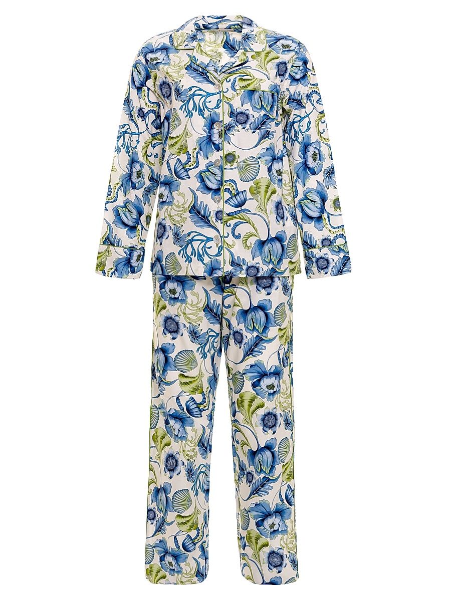 Women's Blue Serenity Emma Green Medusa 2-Piece Pajama Set - White - Size Small