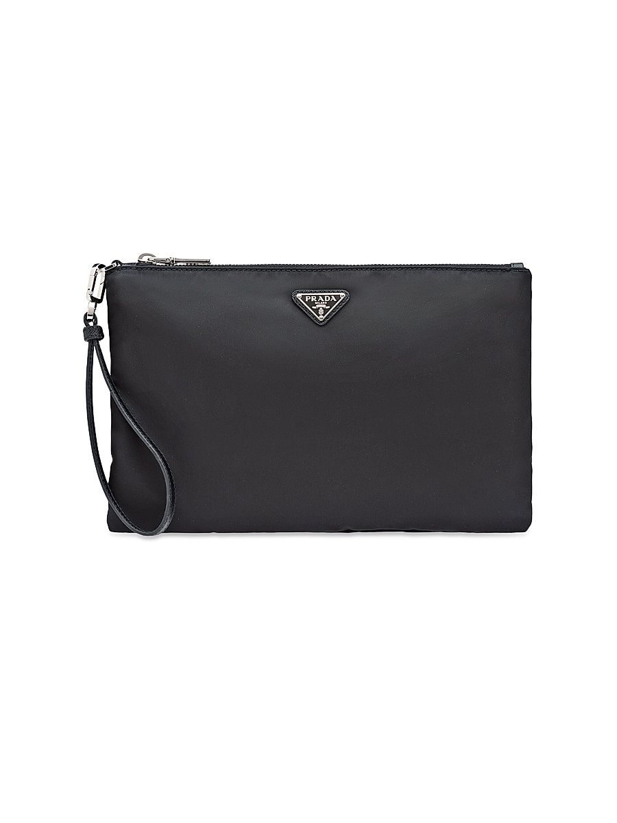 Men's Re-Nylon and Saffiano Leather Pouch - Black