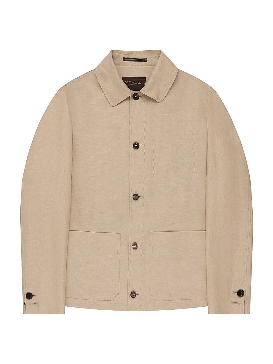Men's Wool-Linen Button-Front Chore Jacket - Light Beige - Size 36