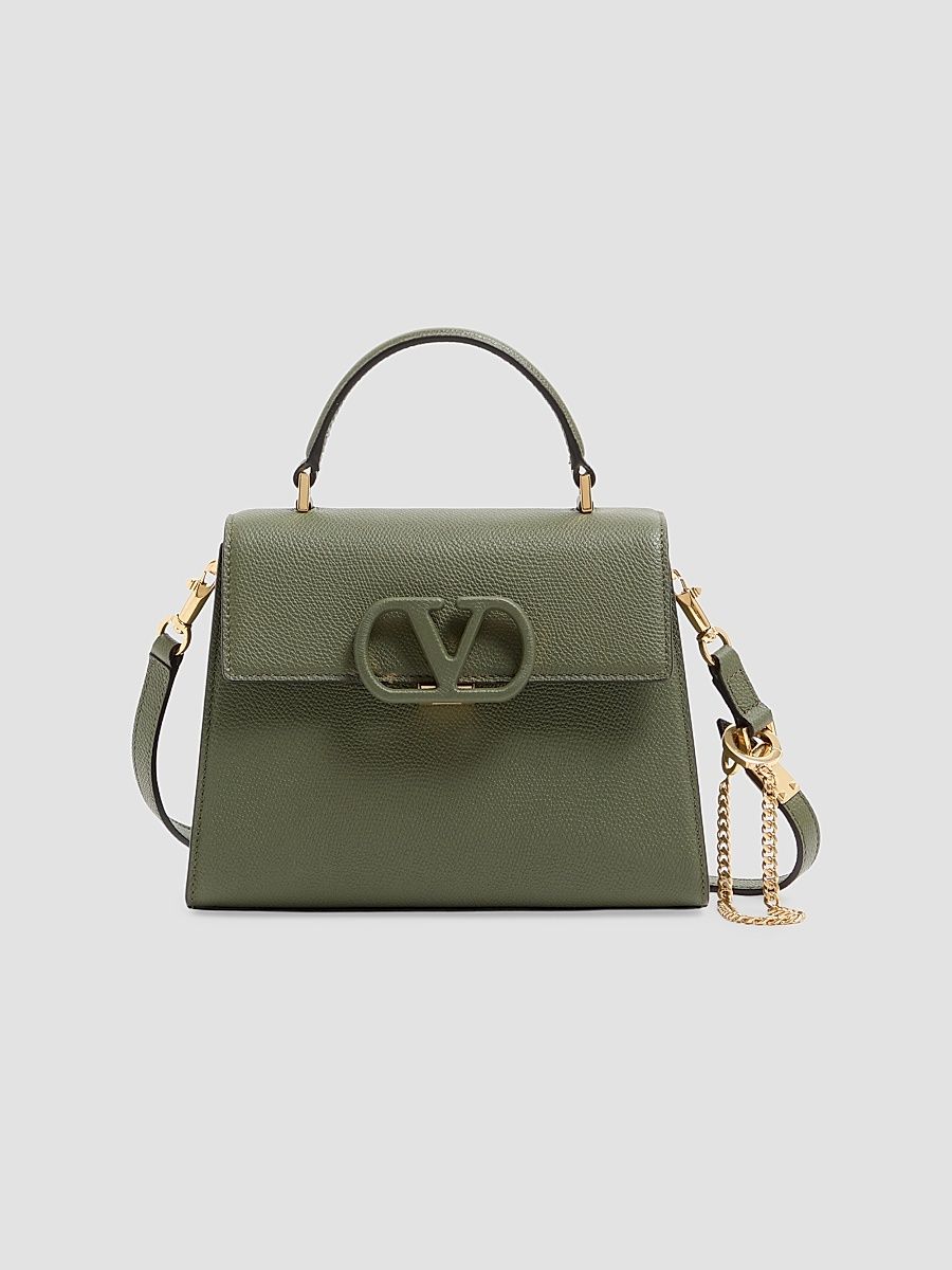 Women's VSling Small Top Handle Bag in Grainy Calfskin - Military Green
