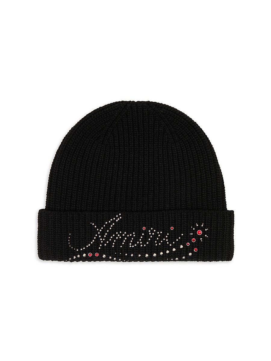 Men's Logo-Studded Wool Beanie - Black