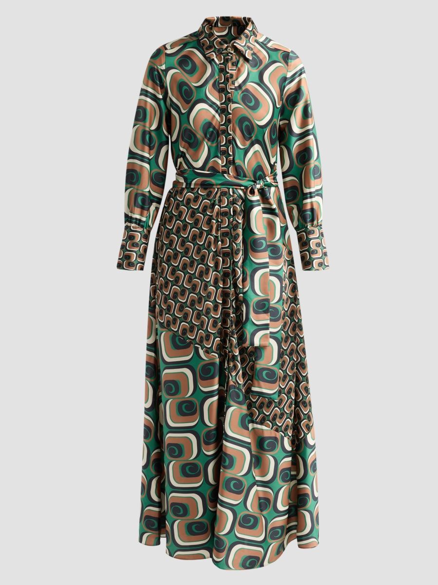 Misa Los Angeles Women's Stevie Printed Tie-Waist A-Line Midi Dress - Emerald Tile Mix - Size XS