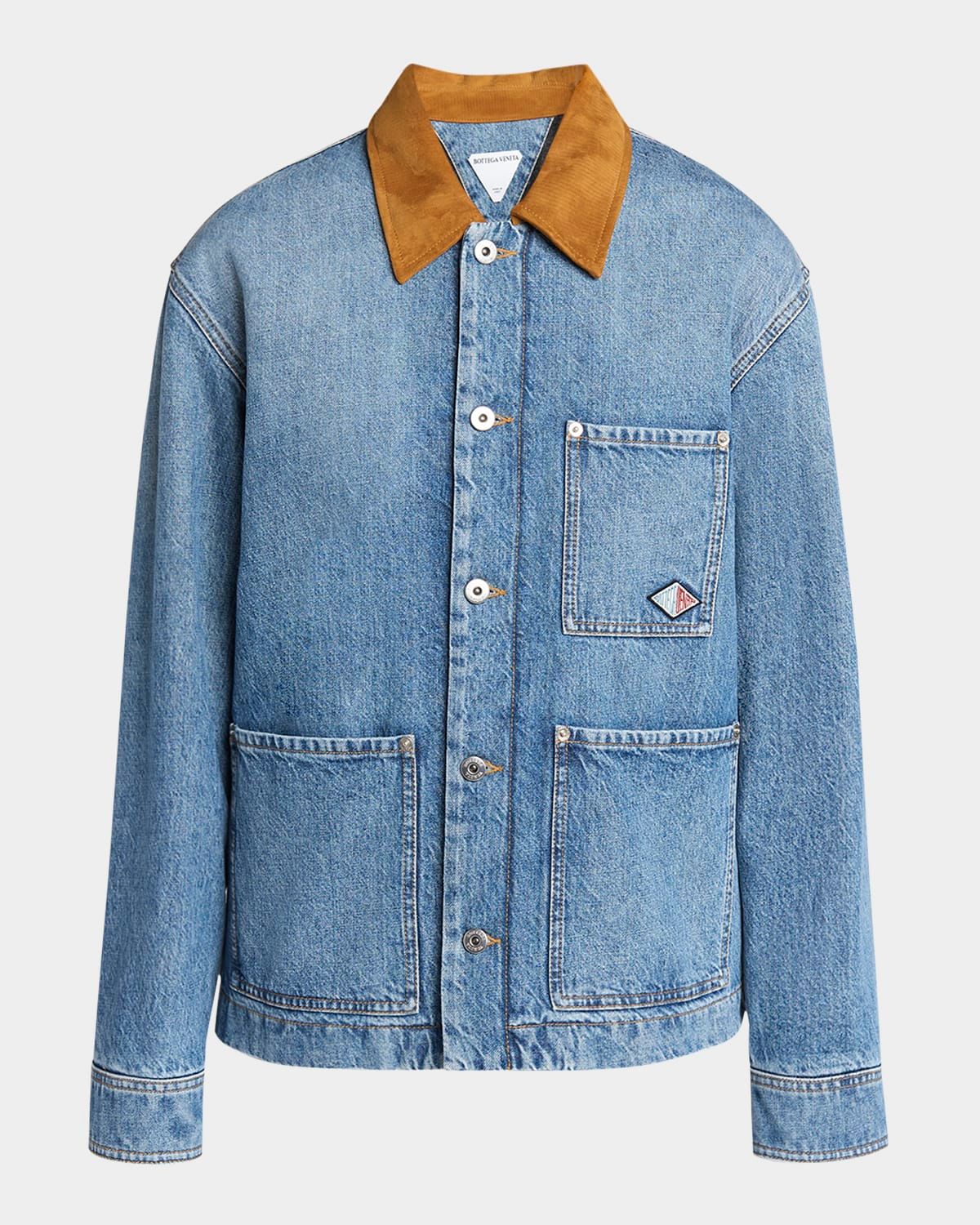Suede Collar Vintage Indigo Denim Jacket