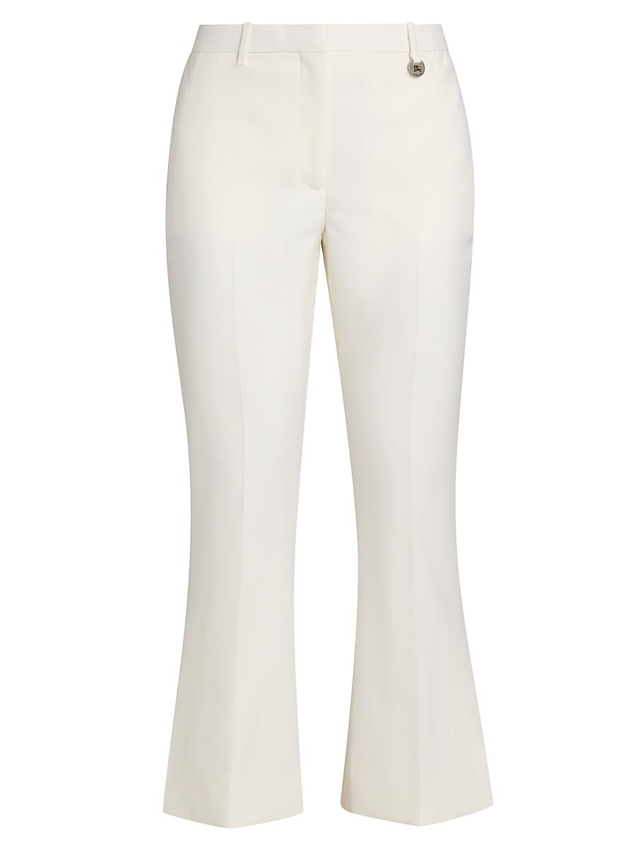 Women's Wool Bootcut Crop Trousers - Cool Alabaster - Size 14