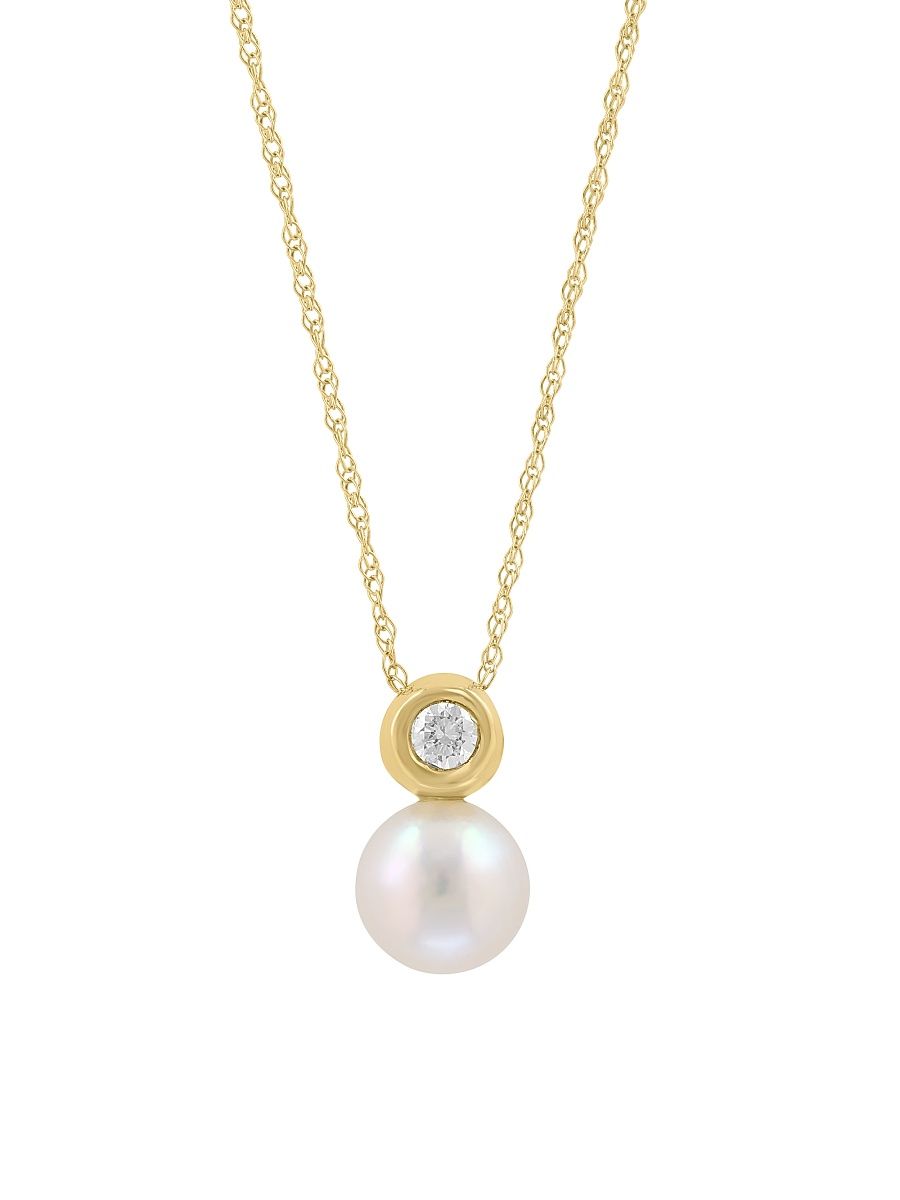 Women's 14K Yellow Gold, 0.10 TCW Diamond & Akoya Pearl Pendant Necklace - Yellow Gold