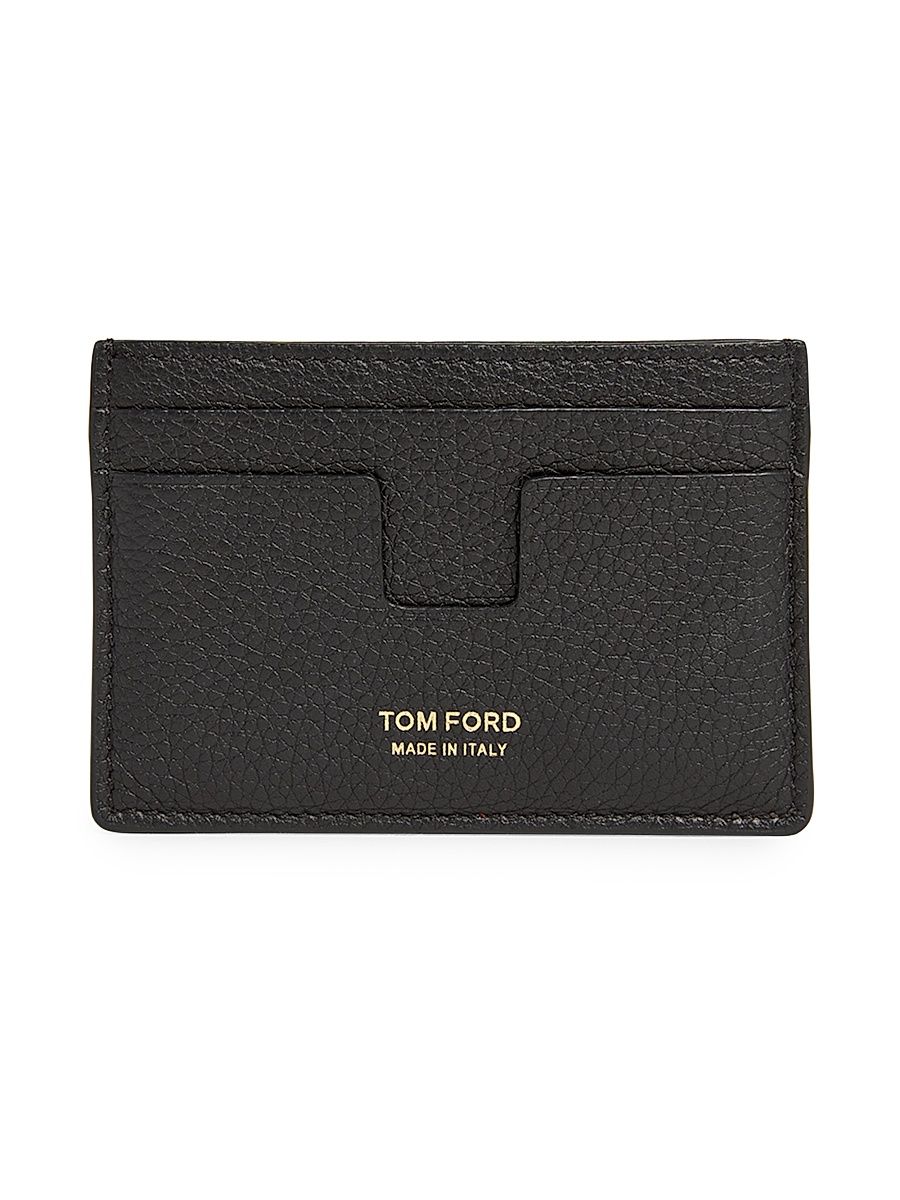 Men's T-Line Leather Card Holder - Black Silver
