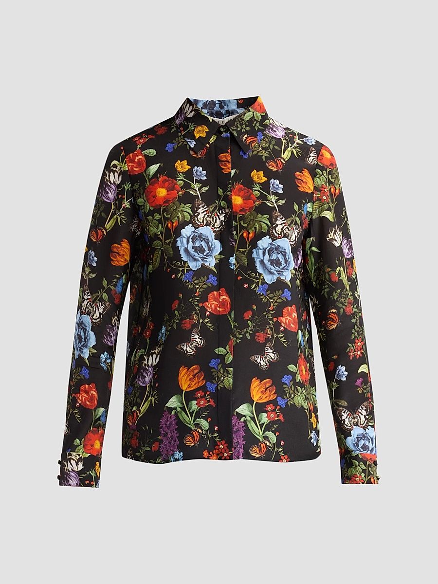 ALICE + OLIVIA Women's Willa Floral Silk Button-Front Blouse - Moonlit Manor - Size XL