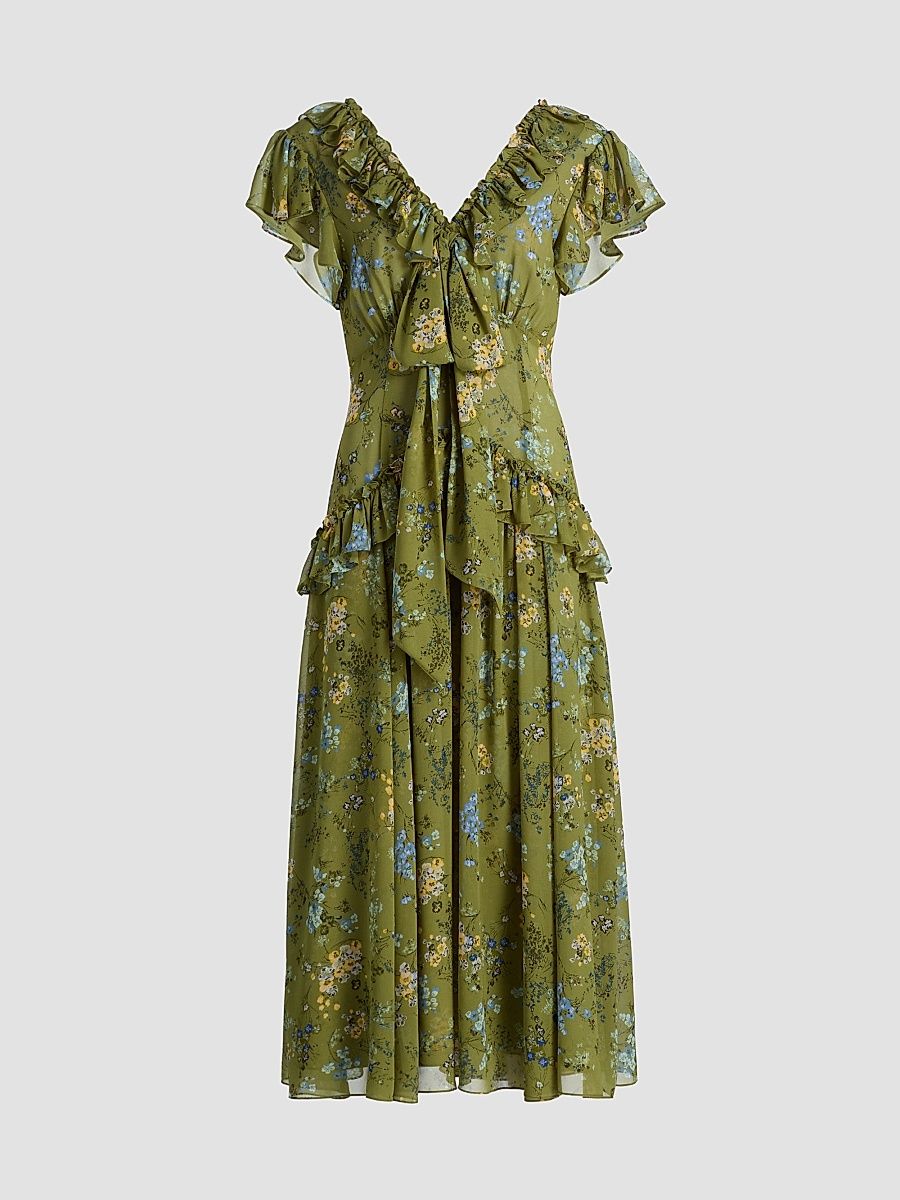 Women's Sevi Windswept Floral Midi Dress - Iguana Multi - Size 0