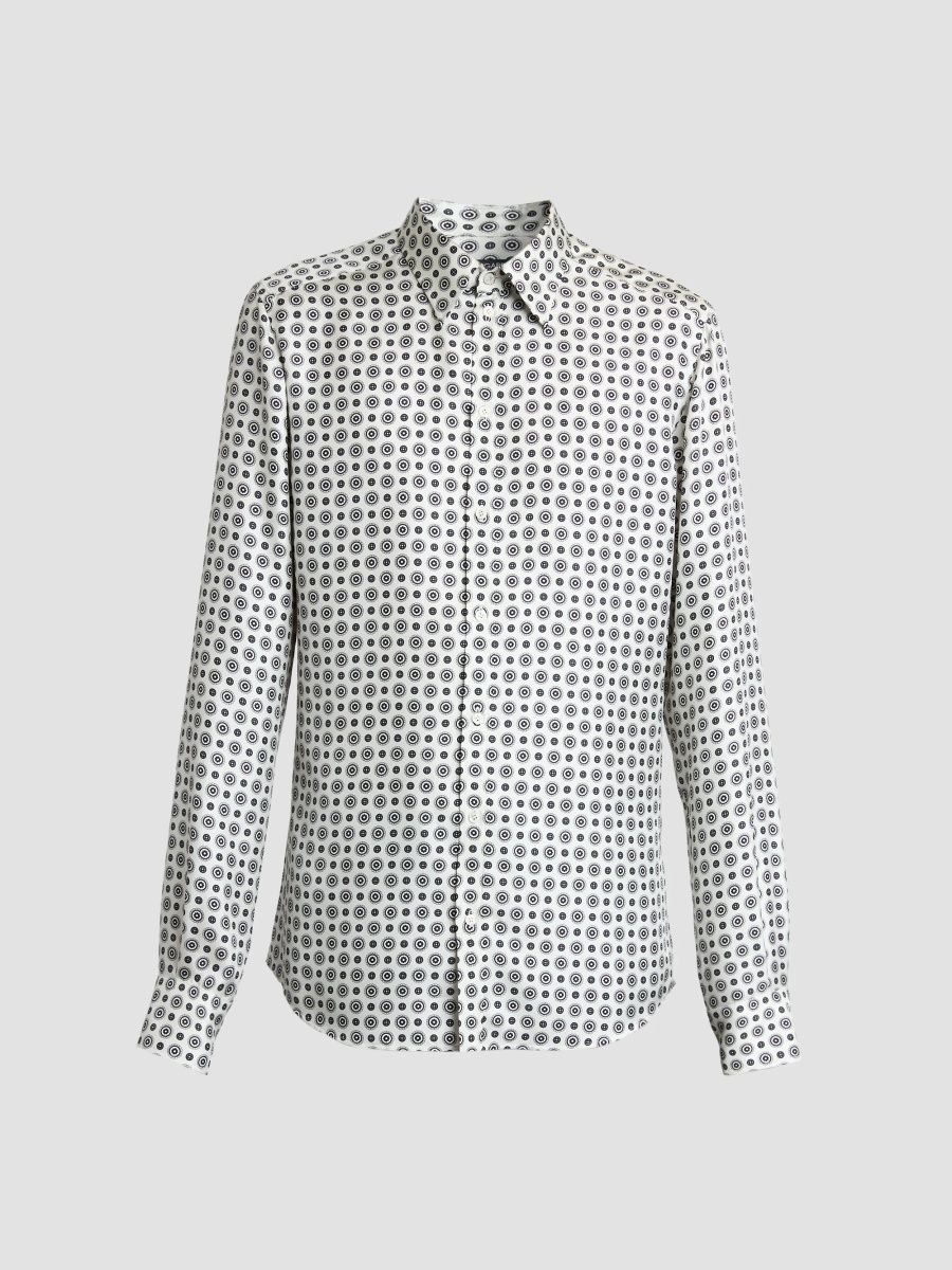 Dolce & Gabbana Men's Geometric Silk Shirt - White Black - Size 15