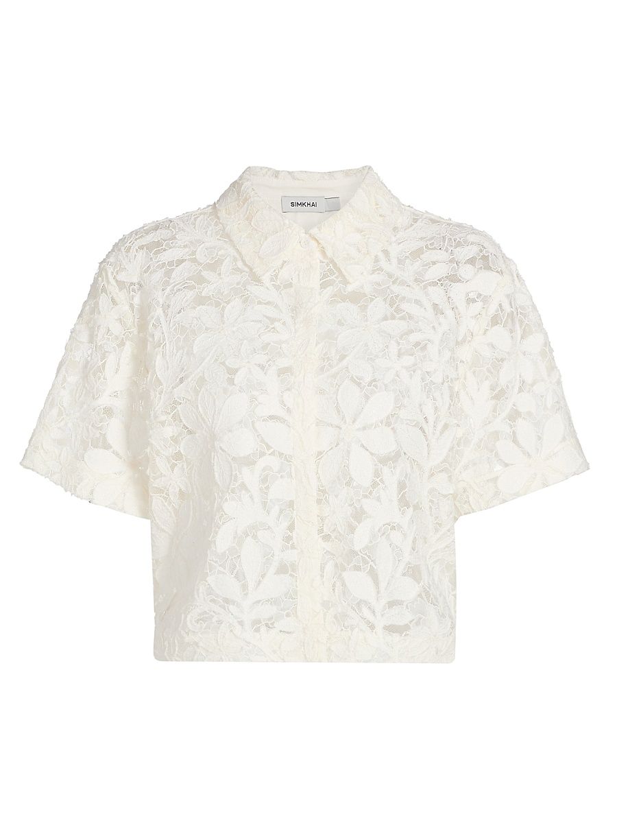 Women's Annaelle Cotton Lace Top - White - Size XS