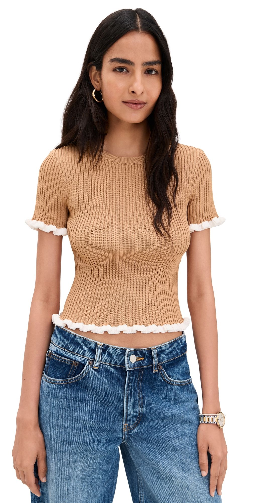 English Factory Ruffle Detailed Knit Top Camel L