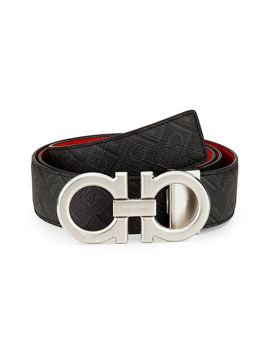 Men's Gancini Adjustable Cut-to-Size Reversible Belt - Nero Flame Red - Size 36