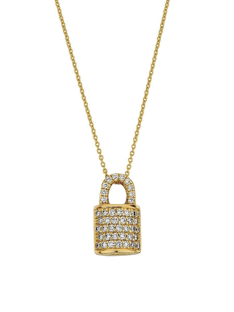 Women's Tiny Treasures Lock 18K White Gold, Ruby & 0.45 TCW Diamond Necklace - Yellow Gold