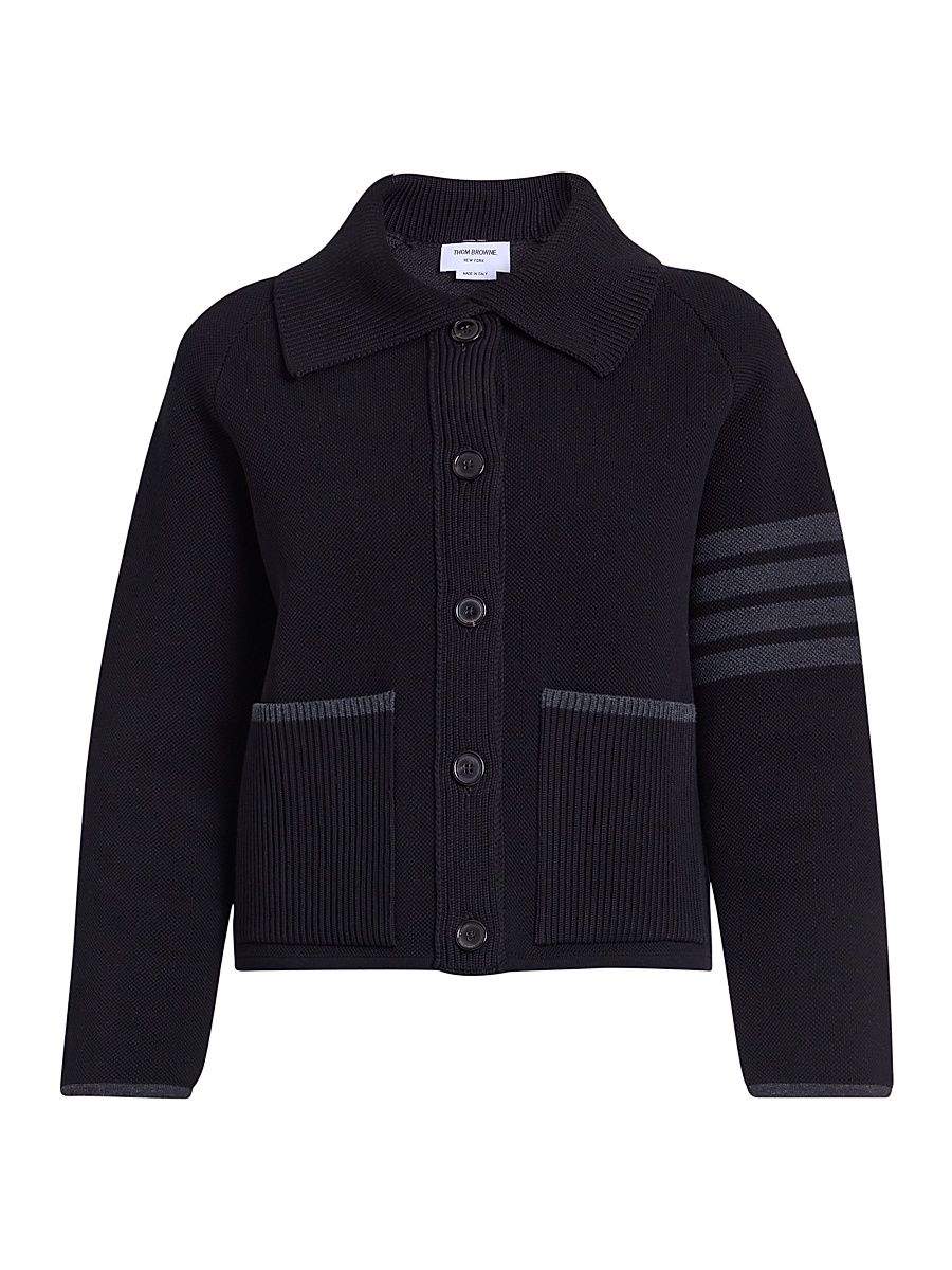 Women's 4-Bar Stripe Cotton Pique Hybrid Polo Jacket - Black - Size 0