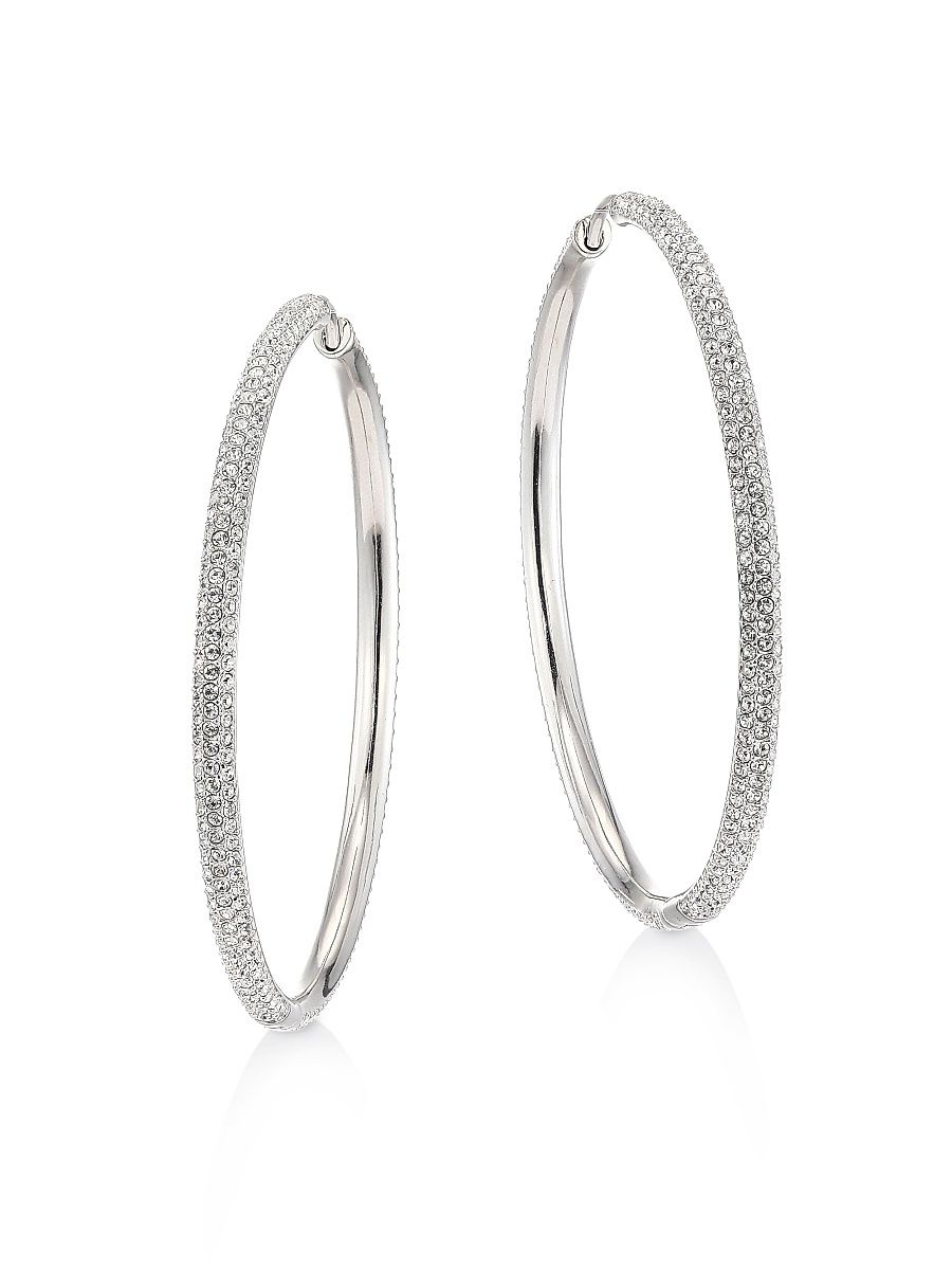 Women's Pavé Hoop Earrings - Silver