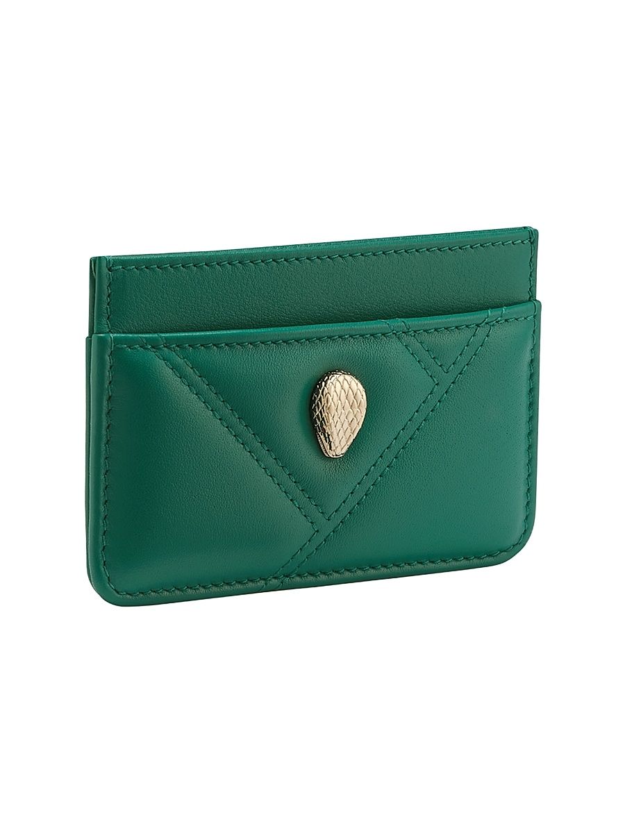 Women's Cabochon Leather Card Case - Jade Green