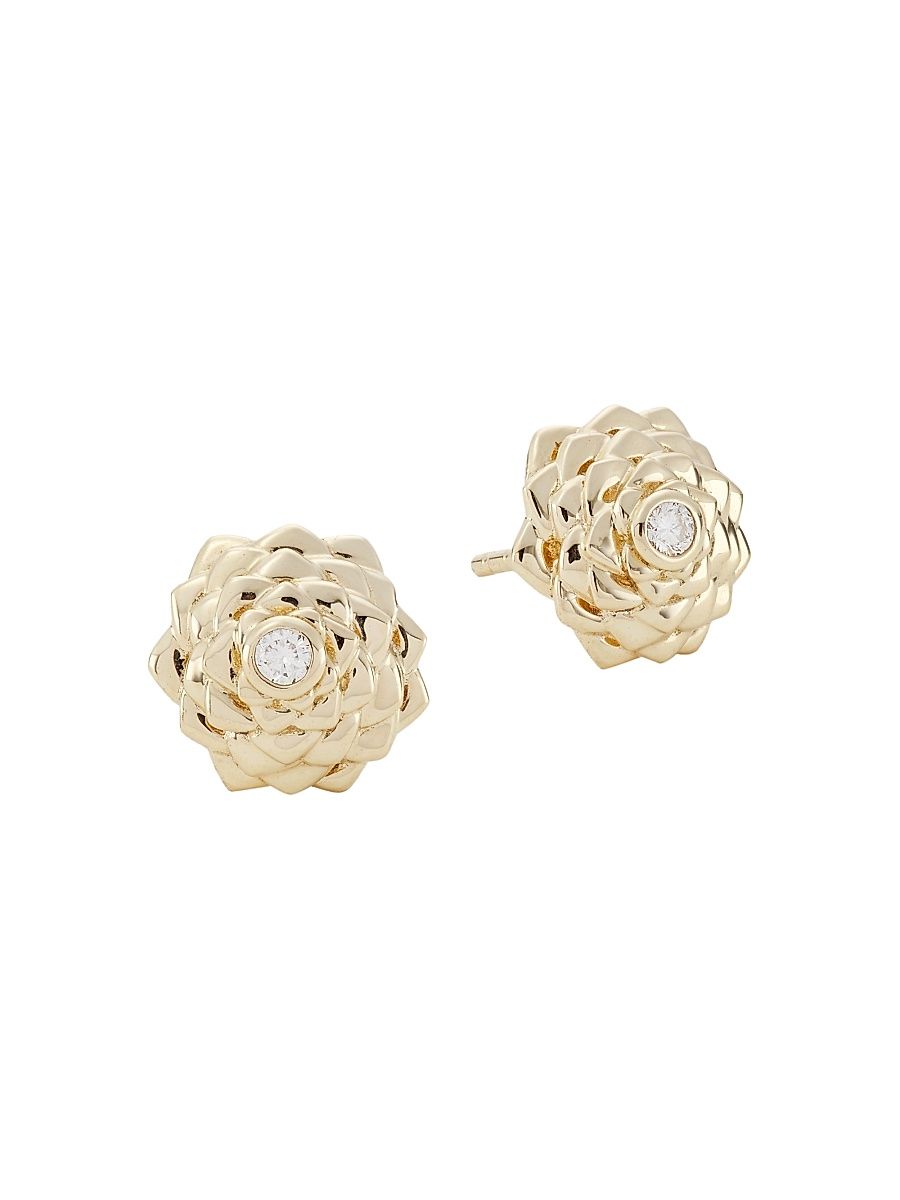 Women's 14K Yellow Gold & Diamond Camellia Stud Earrings