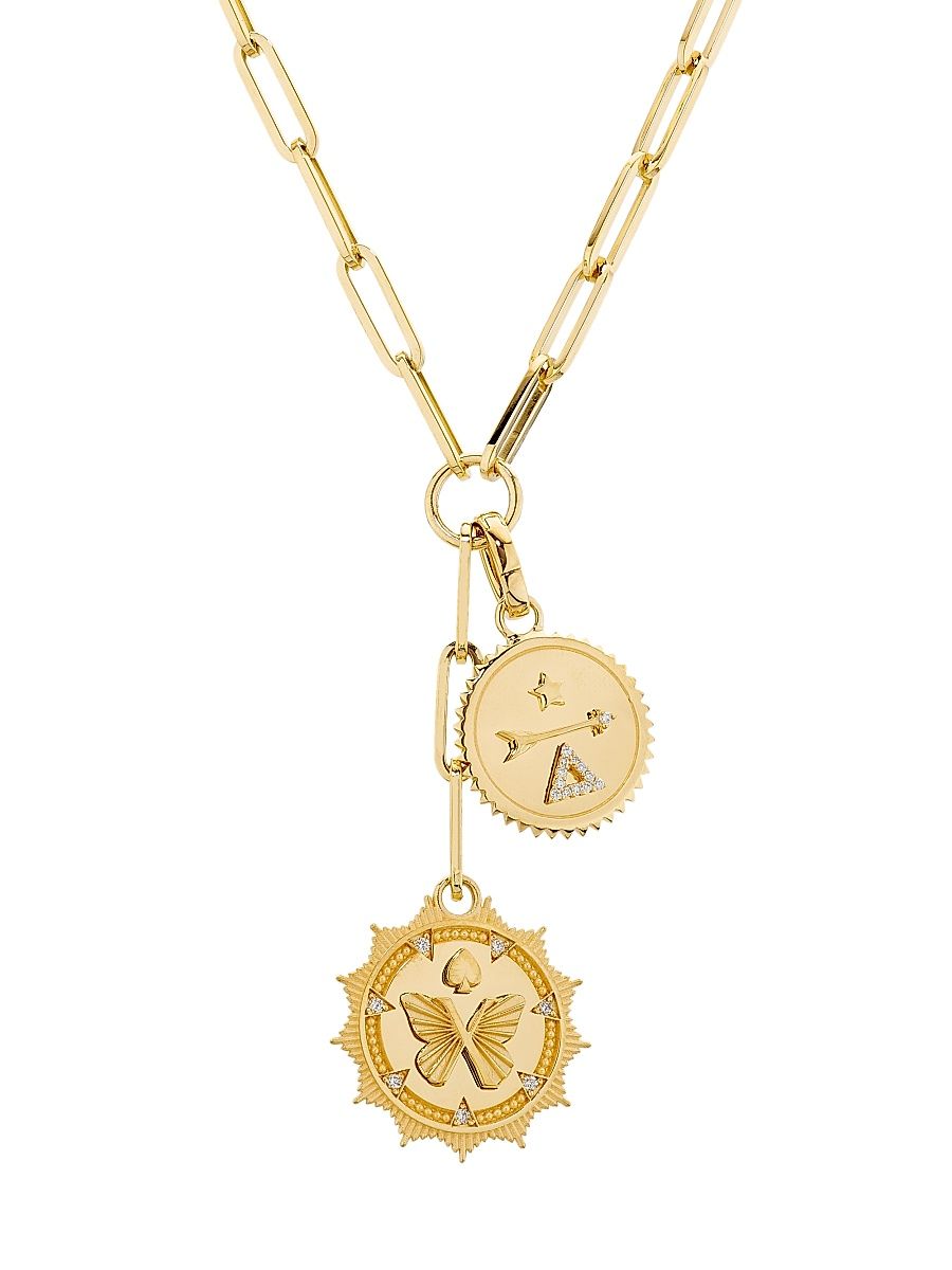 Women's Reverie & Dream 18K Yellow Gold & 0.12 TCW Diamond Double Medallion Necklace - Yellow Gold