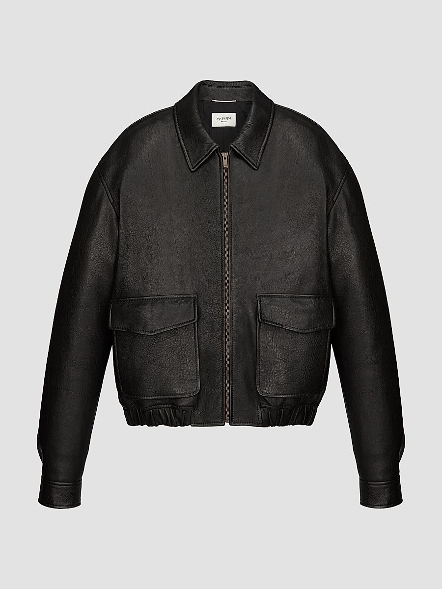 Saint Laurent Men's Short Jacket in Bubbled Lambskin - Noir - Size 42