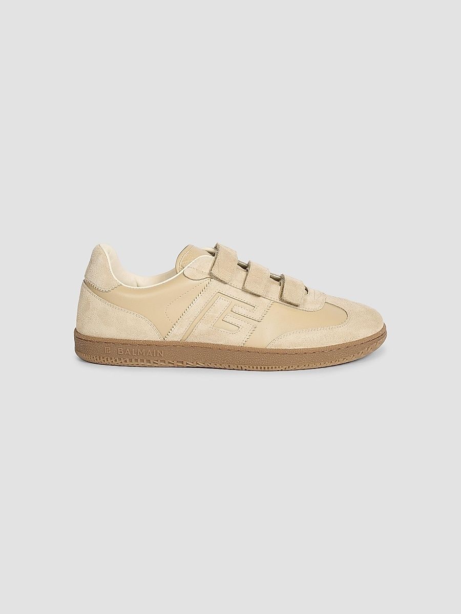 Balmain Men's Swan Leather Low-Top Sneakers - Taupe Beige - Size 7