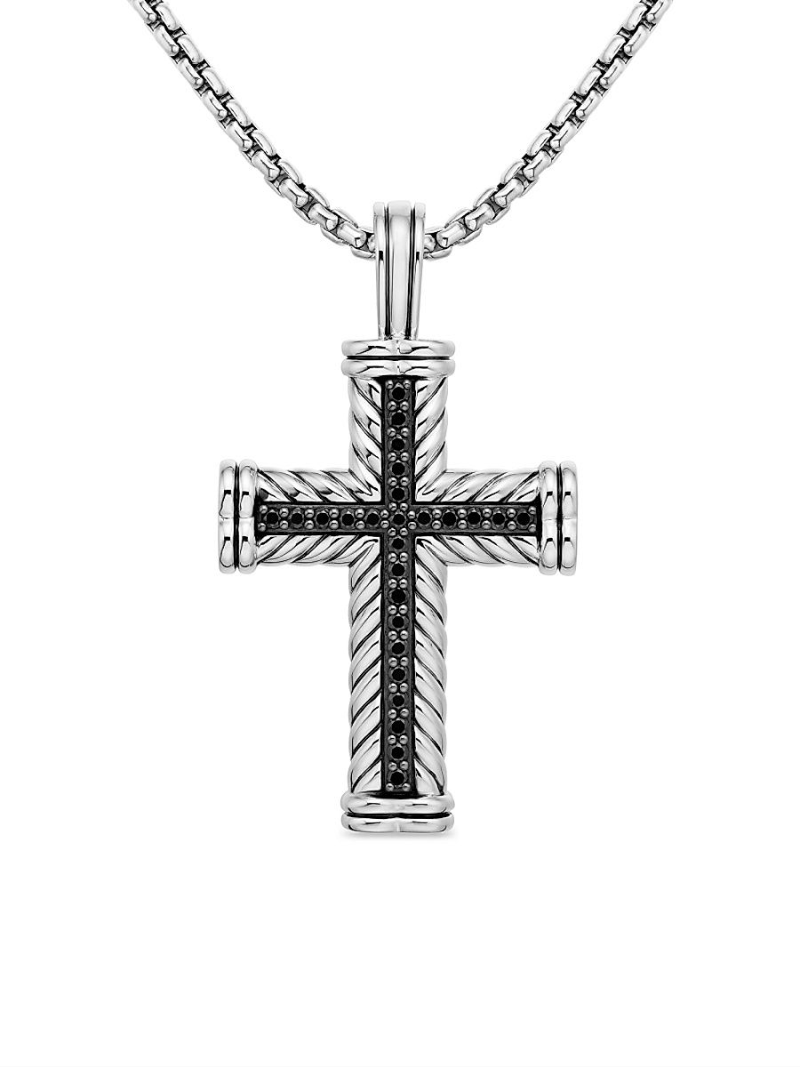 Men's Chevron Cross Pendant in Sterling Silver - Black Diamond