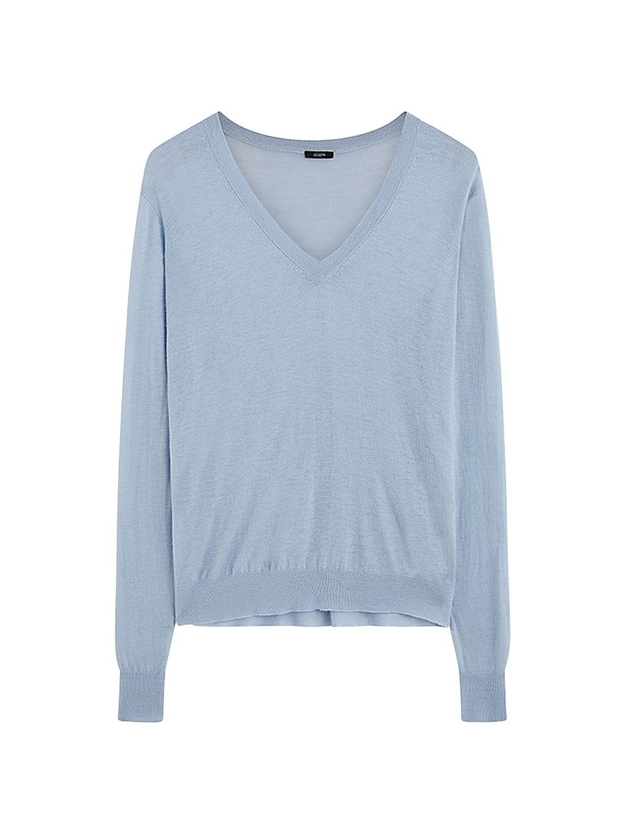 Women's Cashmere V-Neck Sweater - Light Blue - Size XL