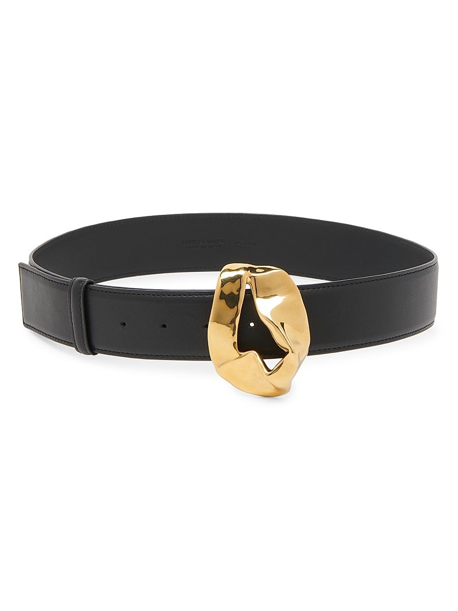 Women's Abstract Buckle Leather Belt - Black - Size Small