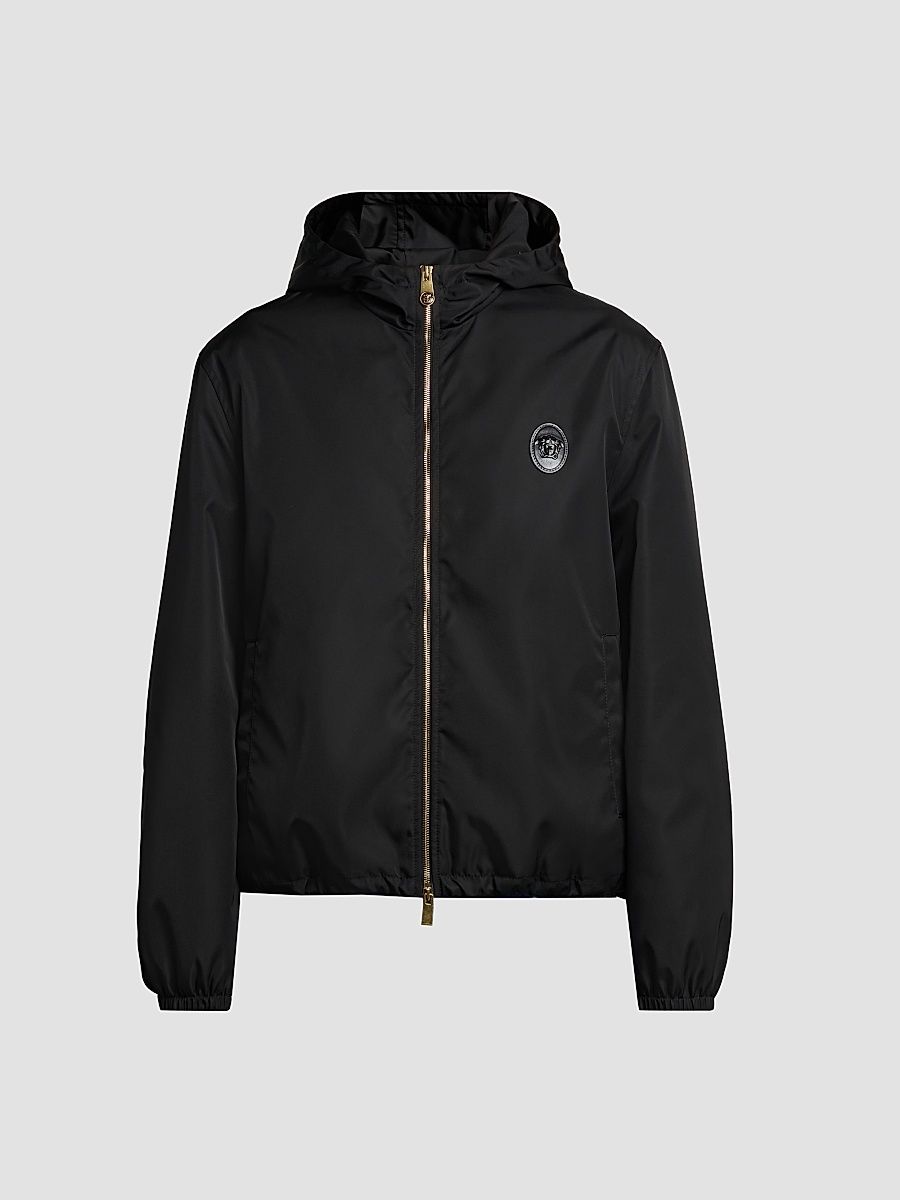 Men's Nylon Twill Hooded Jacket - Black - Size 44