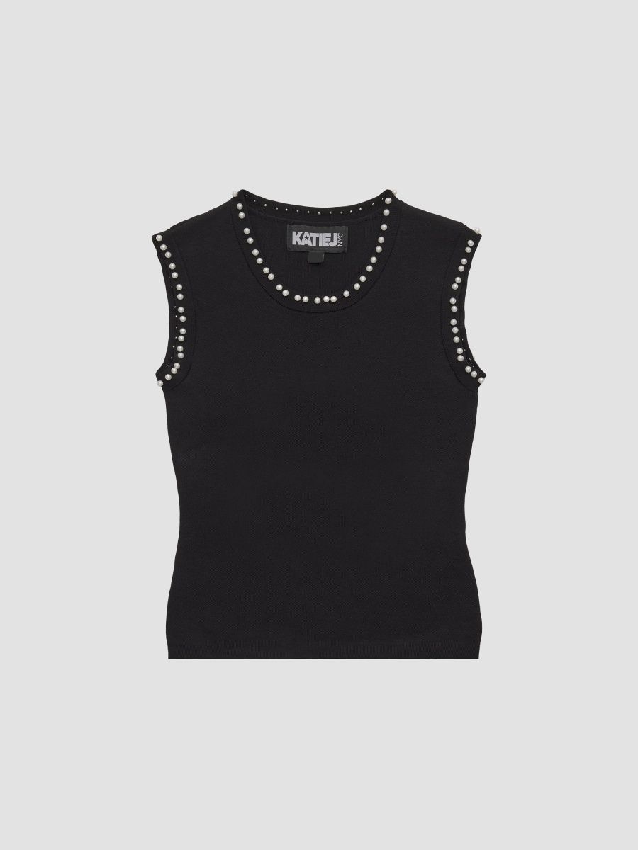 KatieJ NYC Girl's Girl's Buffy Pearl-Trim Sleeveless Top - Black - Size 7