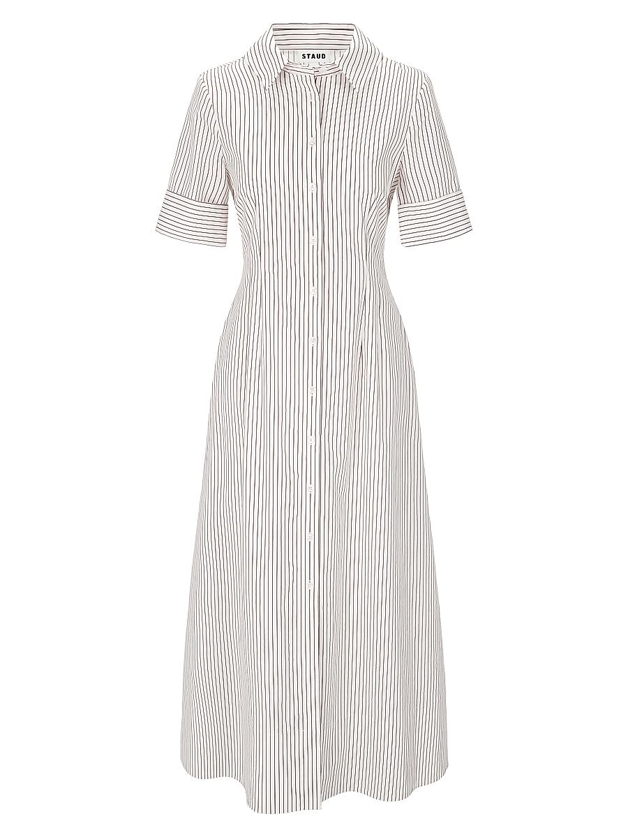 Women's Joan Striped Stretch-Cotton Maxi-Shirtdress - Ivory Dark - Size 14