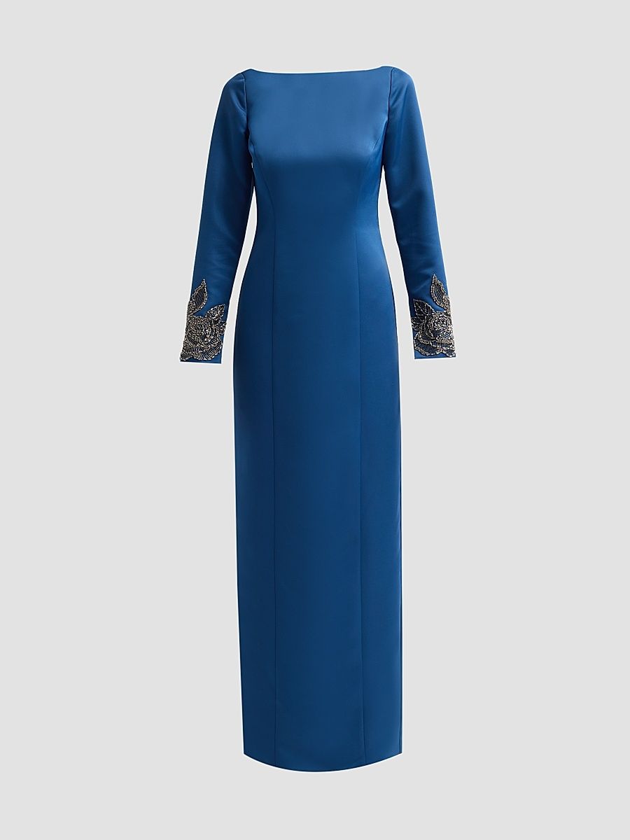 Women's Thea Embellished-Cuff Duchess Satin Gown - Shadow Petal - Size 16