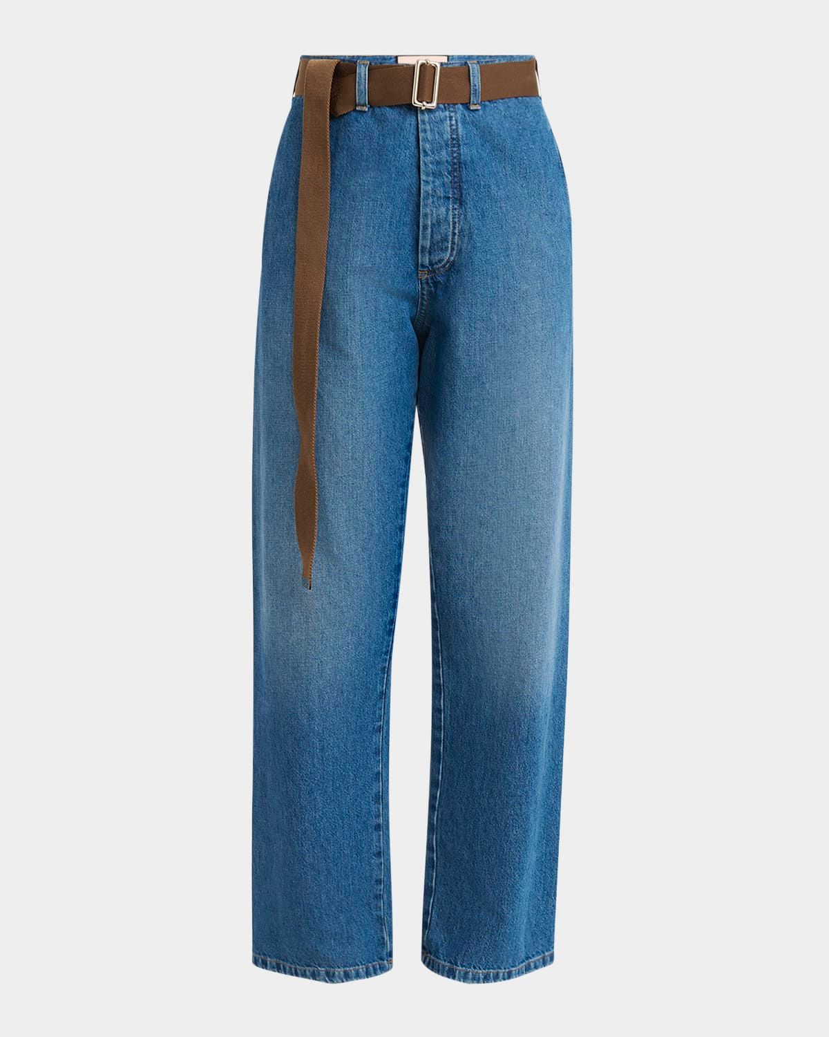 Relaxed Straight-Leg Ankle Denim Trousers With Belt
