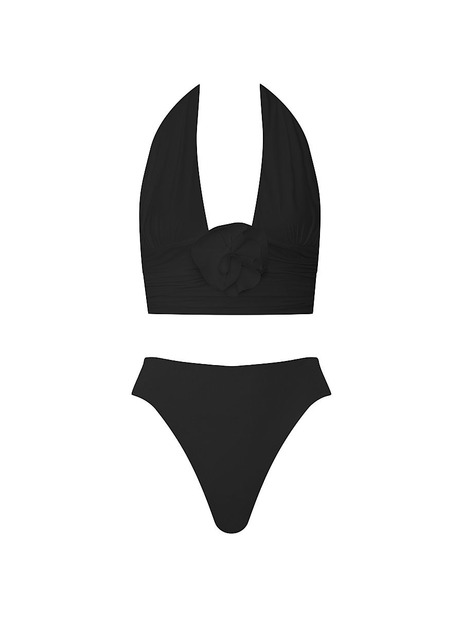 Maygel Coronel Women's Vives Ruched Halter Bikini - Black - Size 2