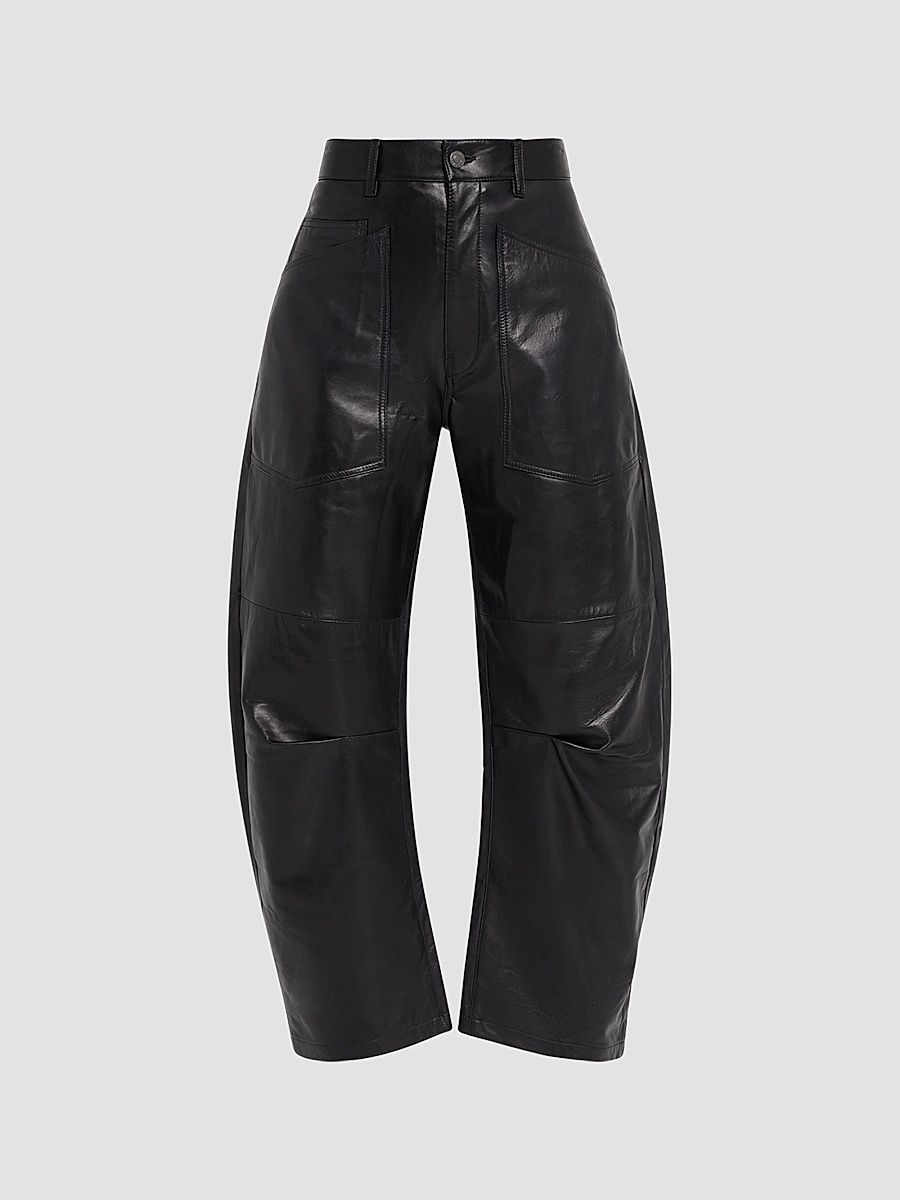 Women's Shon Leather Barrel-Leg Pants - Midnight - Size 10
