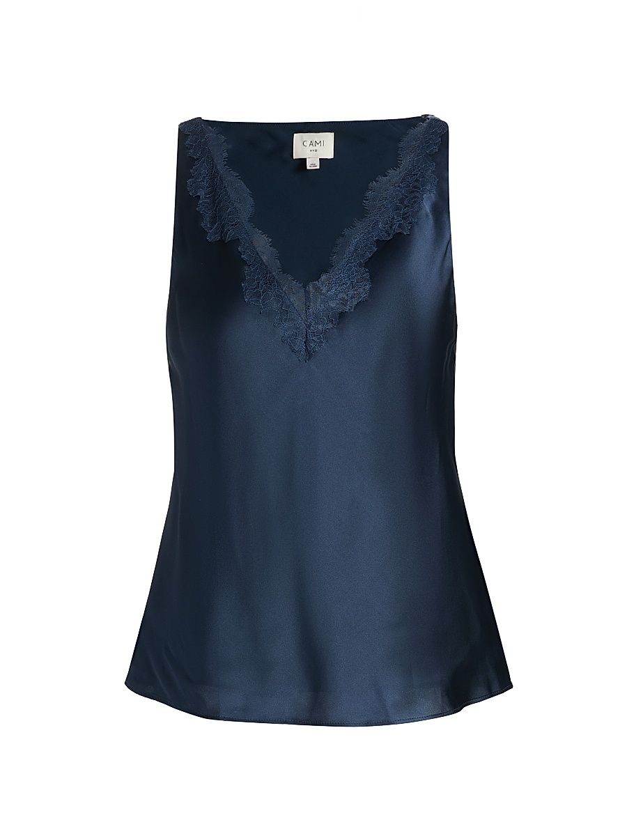 Women's Marris Silk & Lace-Trim Camisole - Moody Blue - Size XL