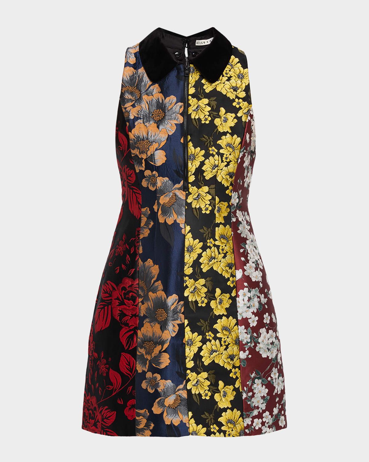 Velia Floral Jacquard Mini Dress with Removable Collar