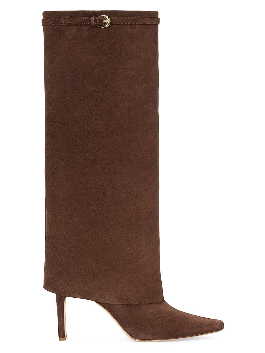 Women's Wally 90MM Suede Foldover Boots - Mahogany - Size 11