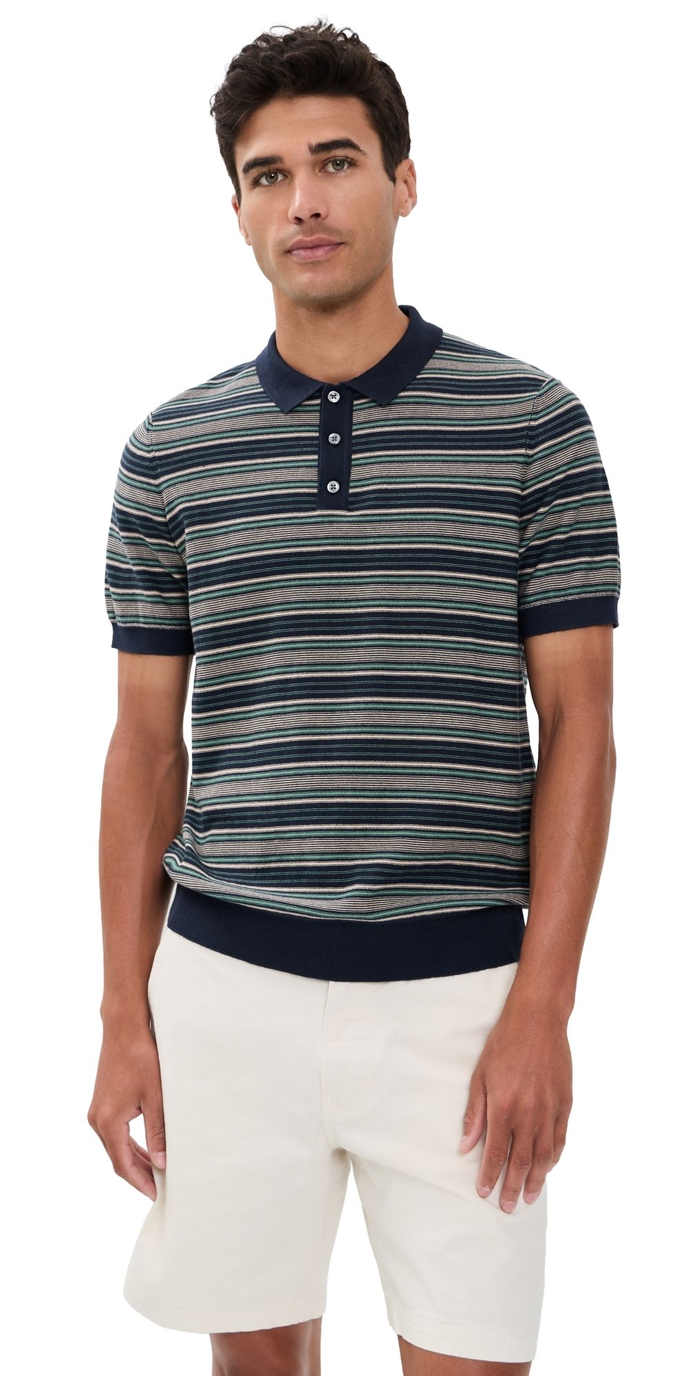 Billy Reid Vintage Stripe Sweater Polo Carbon Blue/Green XL