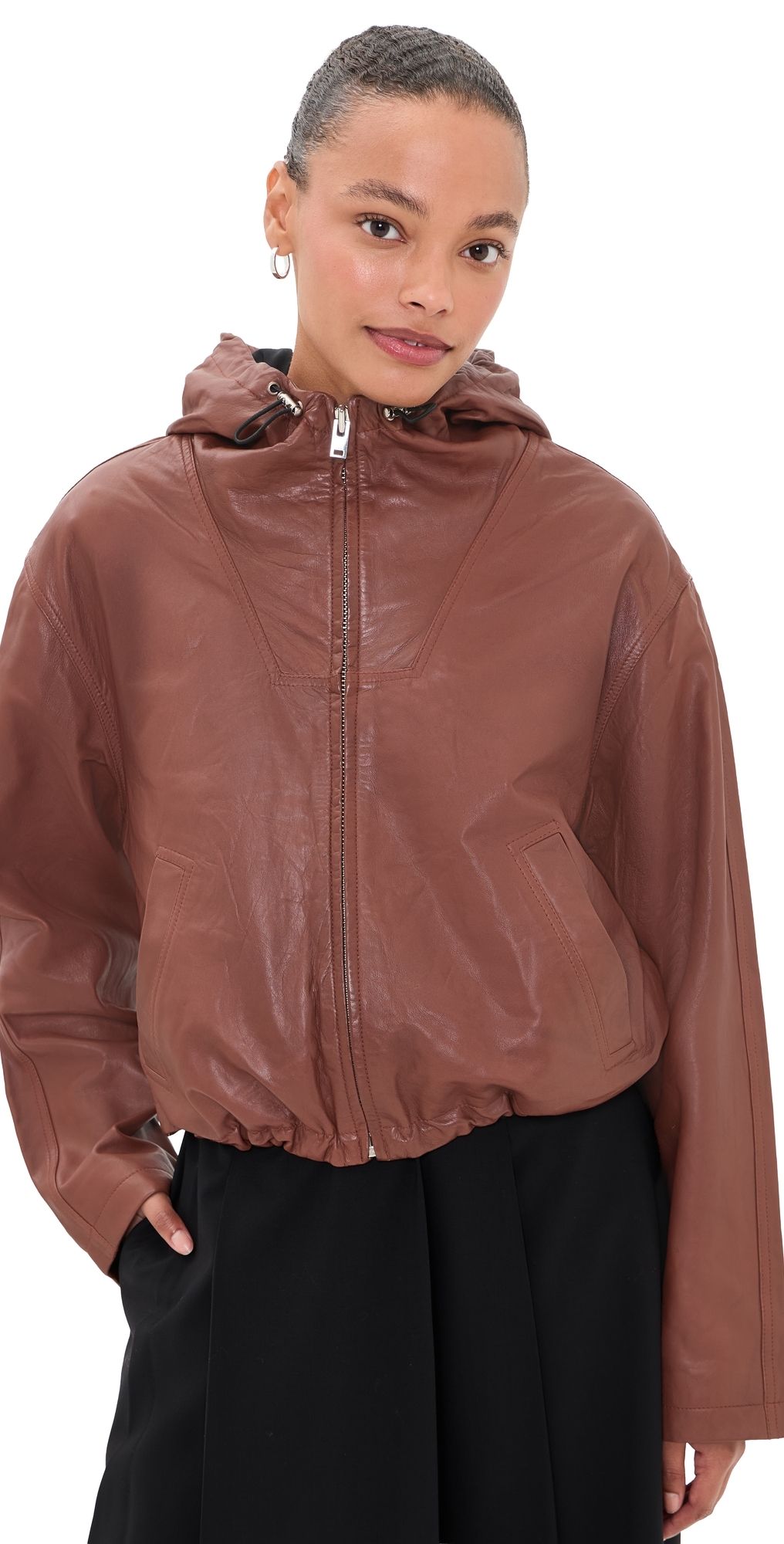 IRO Ranura Lambskin Leather Jacket Mahogany 40