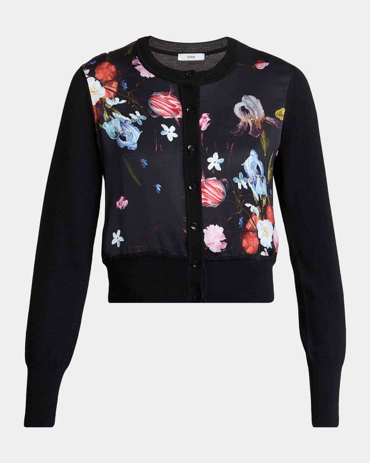 Floral-Print Panel Cropped Cardigan