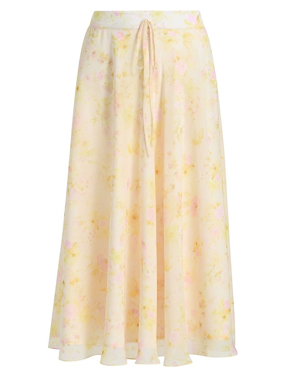Women's Shei Peony Chiffon Midi-Skirt - Yellow - Size 12