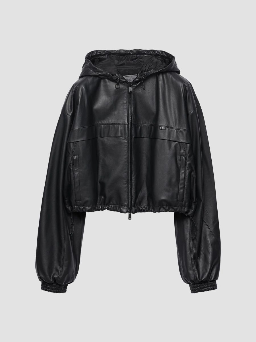 Prada Women's Hooded Nappa Leather Jacket - Black - Size 2