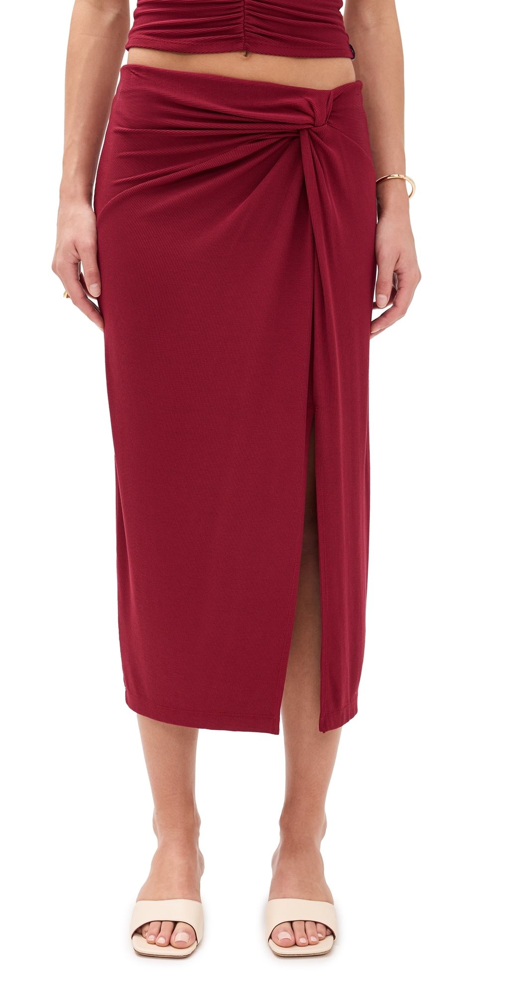 Stateside 2x1 Fine Rib Twist Waist Tulip Skirt Ruby L