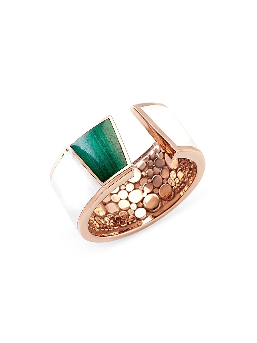 Women's Volumi 18K Rose Gold, Enamel & Malachite Open-Band Ring - Rose Gold - Size 7
