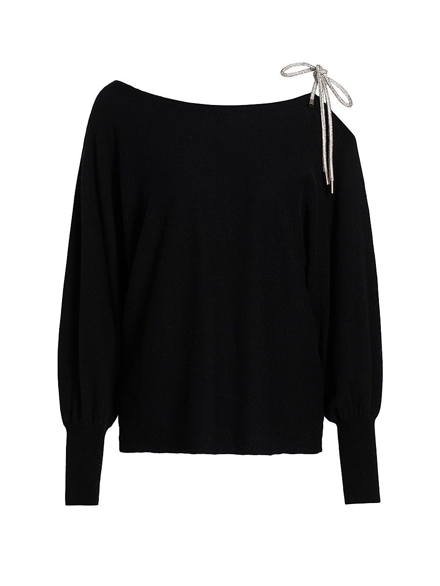 Women's Ida Ots Embellished-Tie Sweater - Black - Size XL