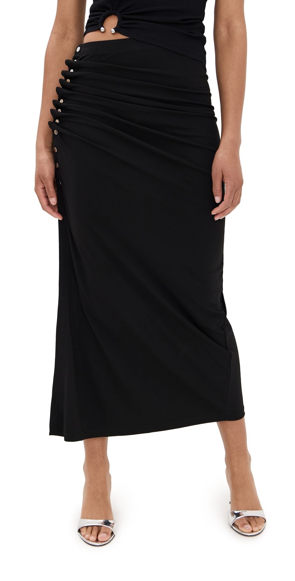rabanne Long Draped Skirt Black 38