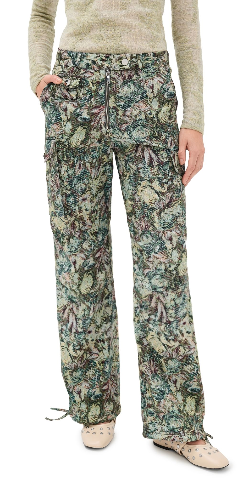 GANNI Printed Stretched Cotton Pants Multicolour 40