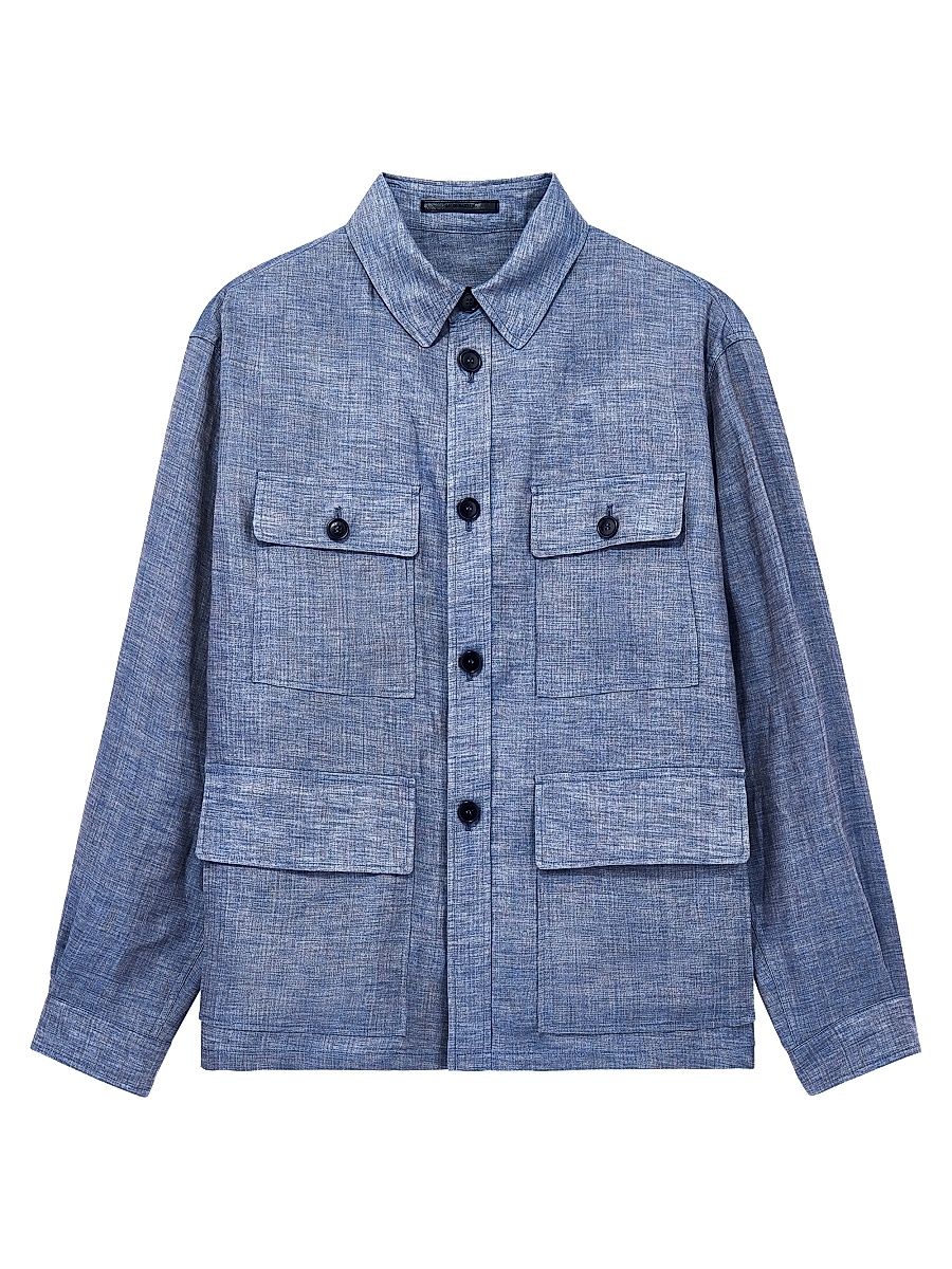 Men's Linen Field Jacket - Light Blue - Size 42