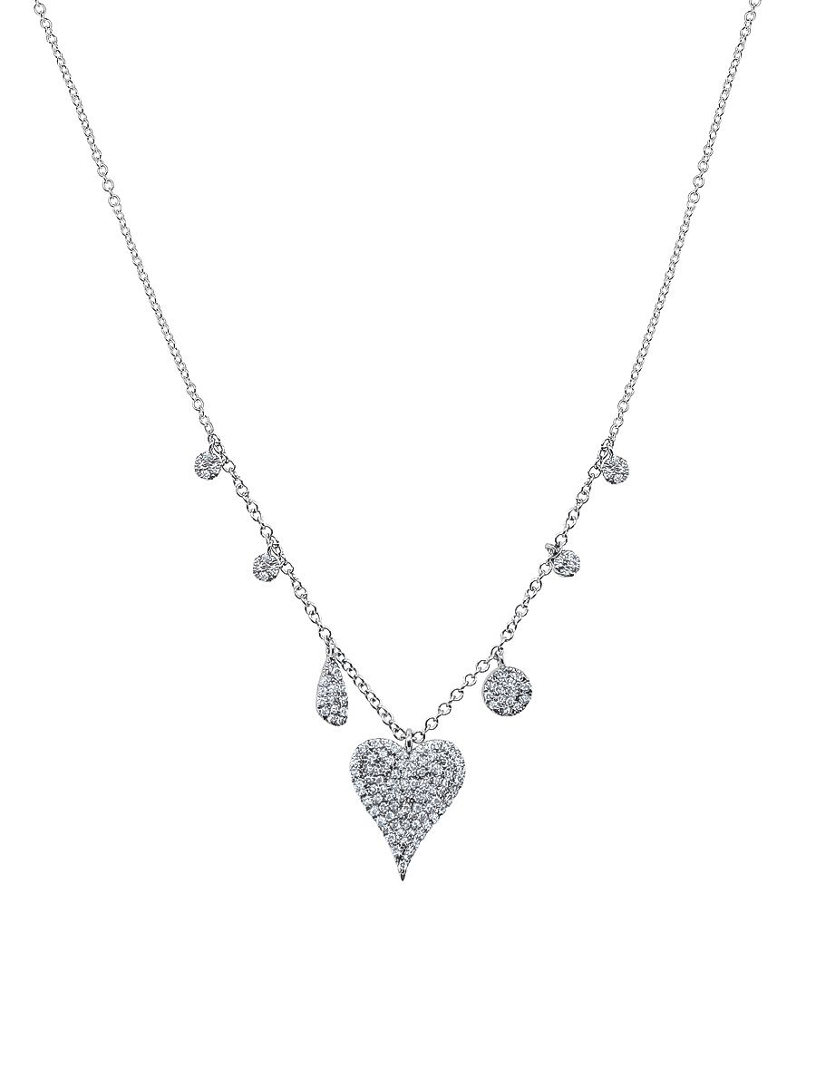Women's 14K White Gold & 0.3 TCW Diamond Heart Charm Necklace - White Gold